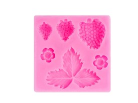 Molde silicona frutilla hojas y flores